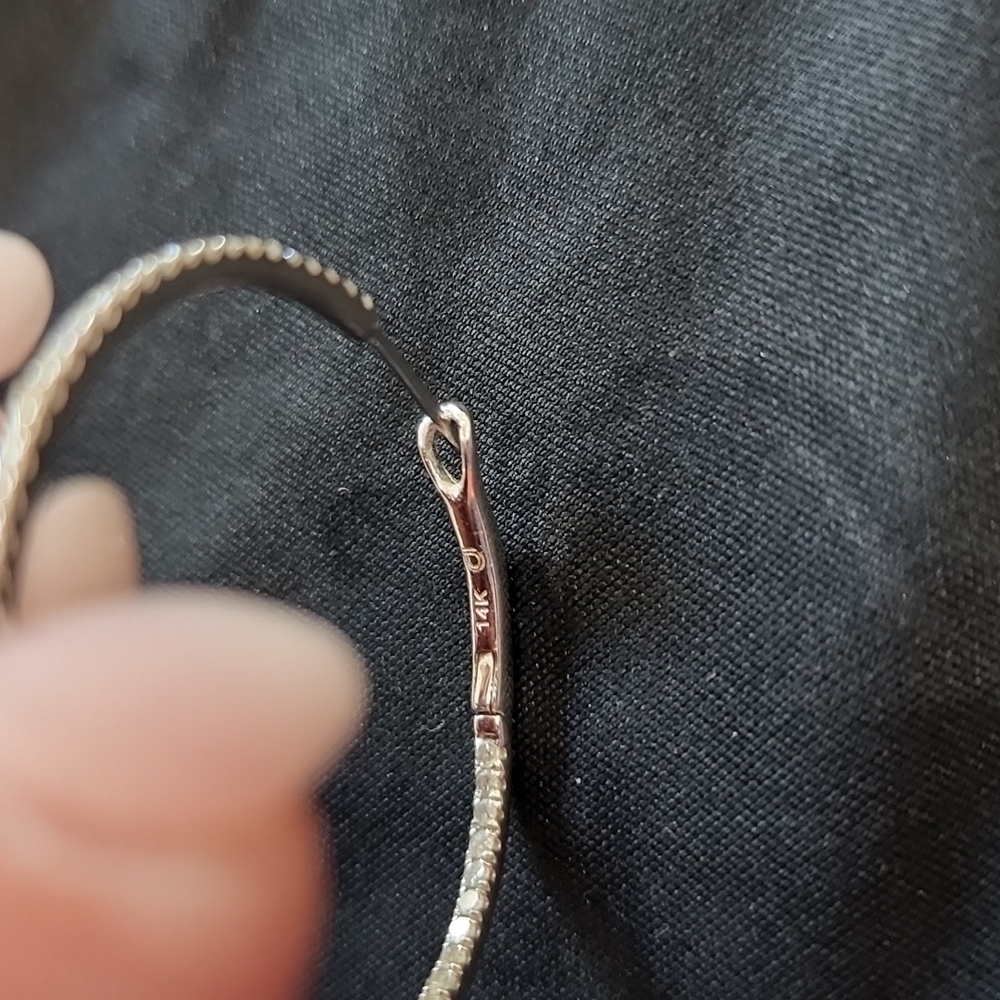 14k White Gold Inside Out Diamond Hoop Earring - Picture 5 of 5